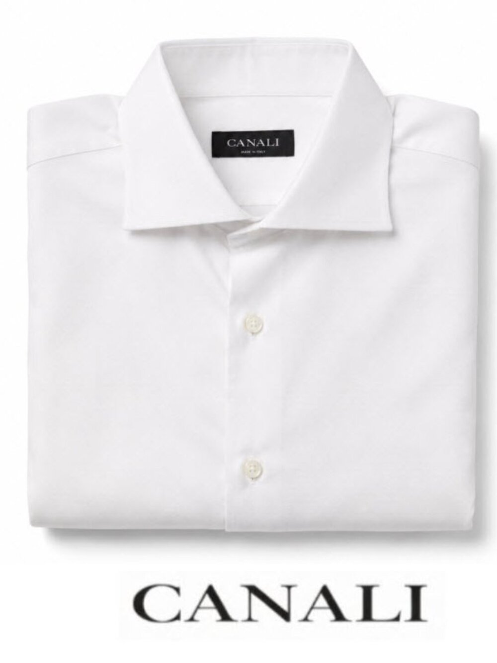 Canali White Spread Collar Dress Shirt 17 Weave Cotton Made in Italy